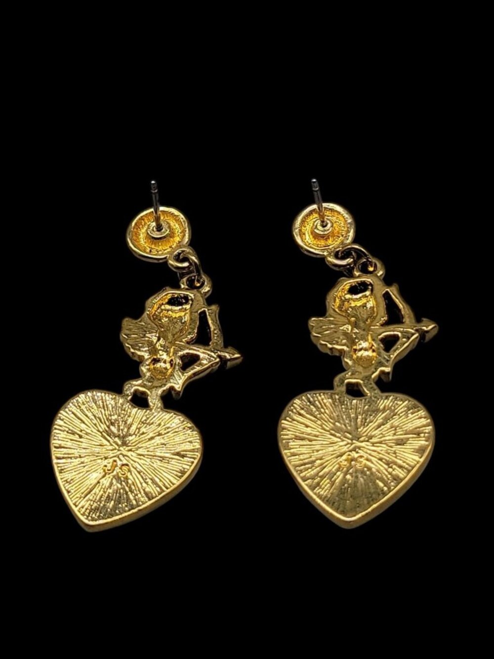 Jim Shore Post Earrings Cherub Dangling  Heart Mabe Pearl Rare Find Collectible - Picture 5 of 13